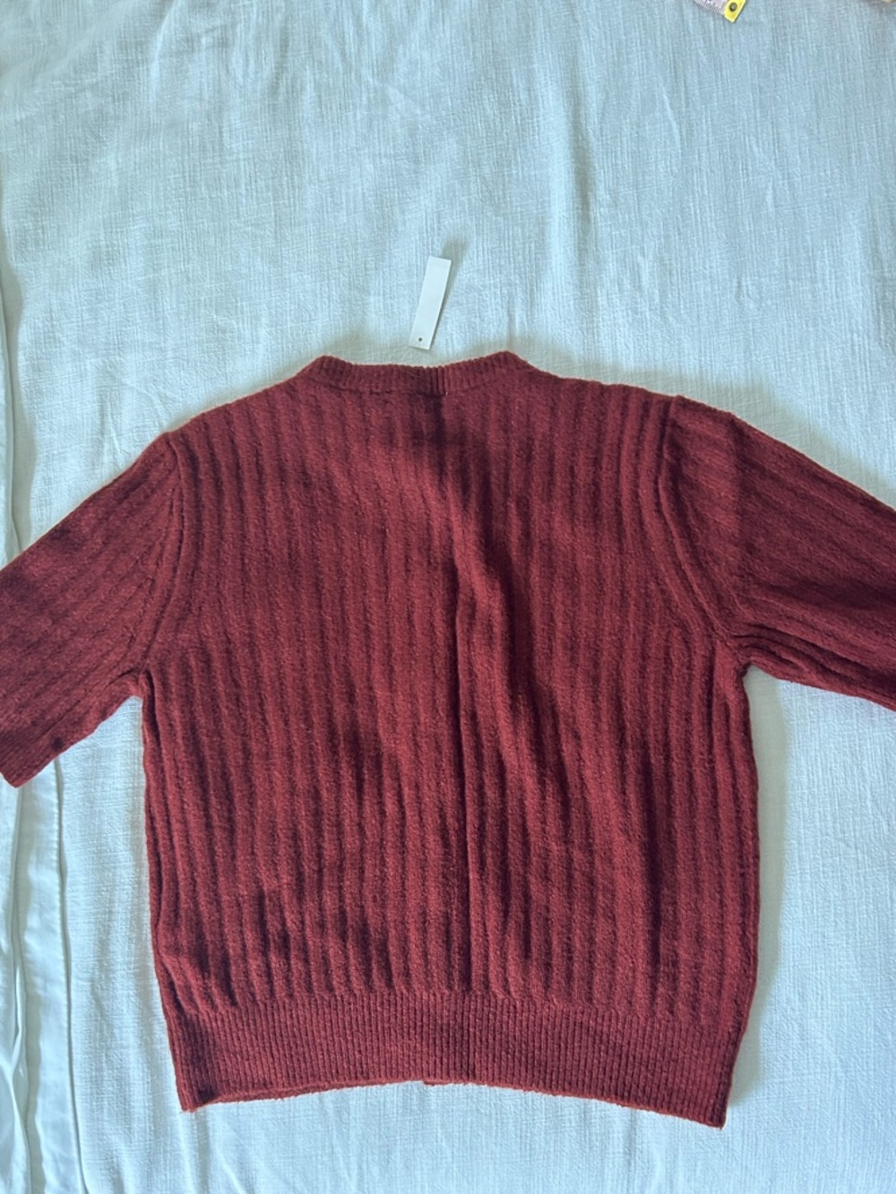 Madewell Ribbed Short-Sleeve Cardigan - Deep Rust - Picture 2 of 6